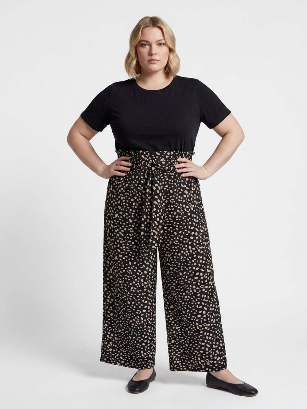 BloomChic Leopard Print Paperbag Waist Wide Leg Pants